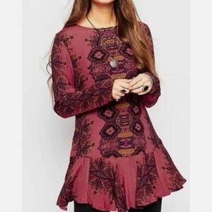Free People Burgundy Patterned Tunic